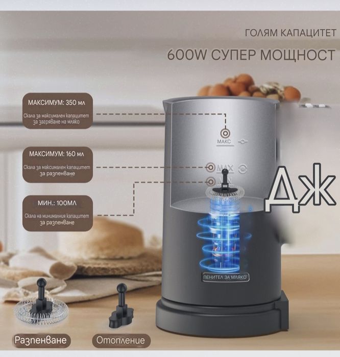 Пенообразувател за мляко/капучинатор BNEHHOV 5в1,600W 350 ML