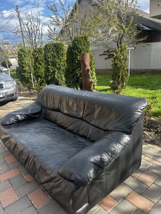 Canapea neagra din piele