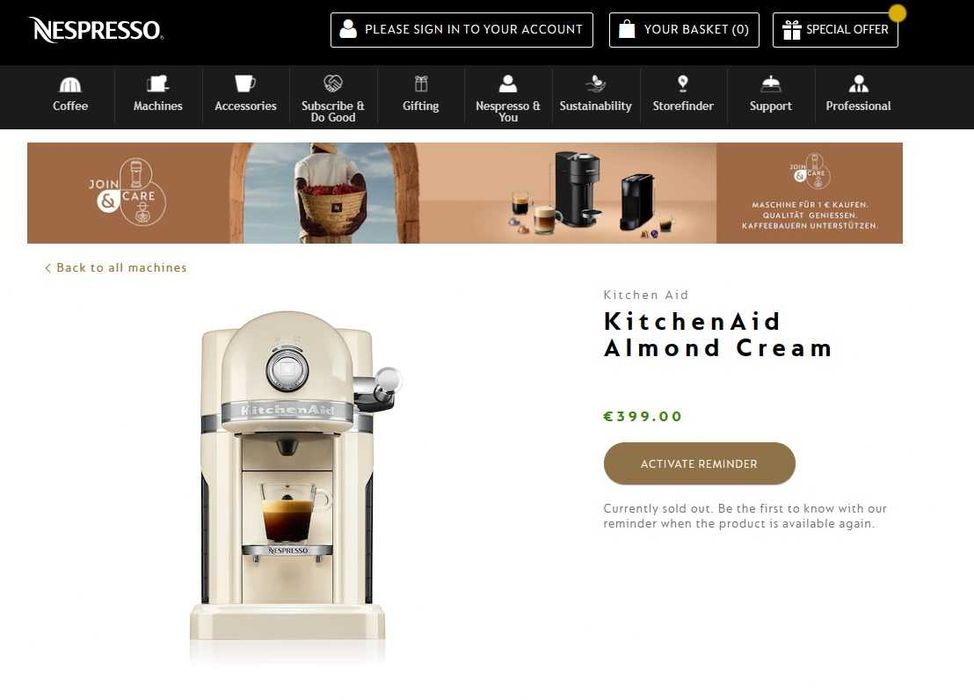 Espressor de cafea KitchenAid Nespresso Almond Cream 5KES0504AAC