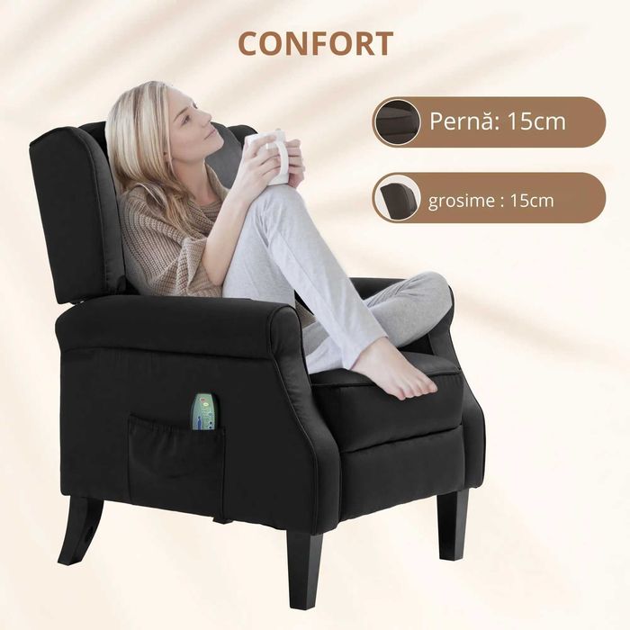 Fotoliu cu Masaj Relaxare cu inclinare, Functie de incalzire si Telecomanda , HOMCOM , x3 buc disponibile