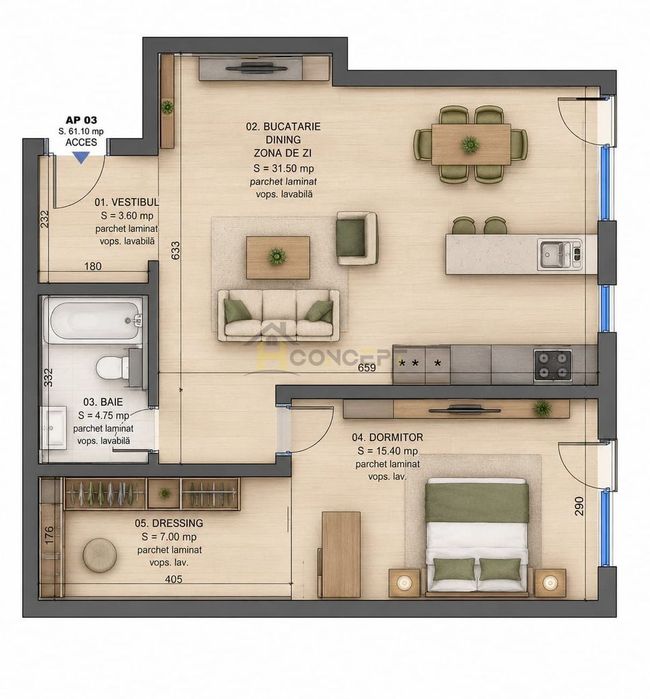Pipera, Zona de Nord, 2 camere + terasa, imobil nou