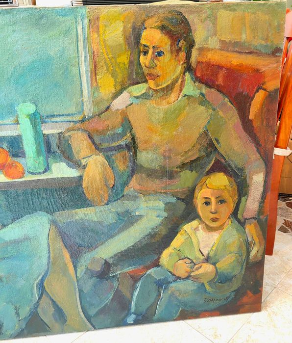 Огромна Стара Соц Реализъм Картина "Семейство", Б.Обрешков 1968 г.