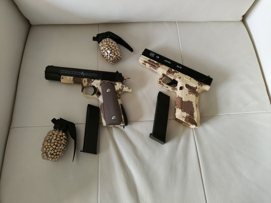 Pistol cu bile copii construcție solidă aluminiu și plastic abs , propulsie arc , manual / bile incluse 500buc