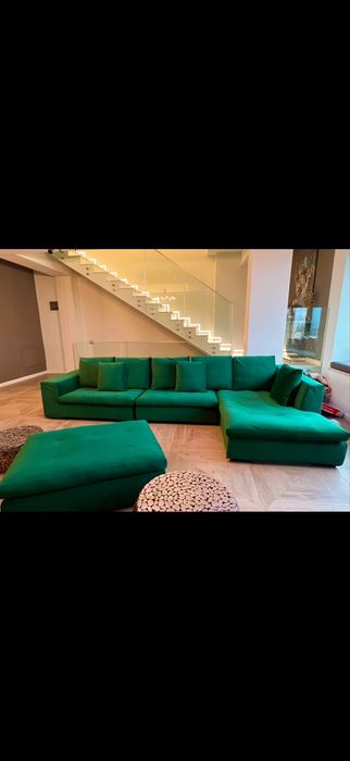 Vand canapea coltar Divani and Sofa verde - puf de gasca integral
