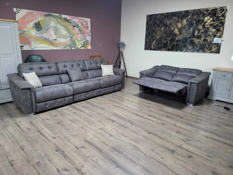 Кафяв комплект дивани от плат четворка и двойка La-z-boy