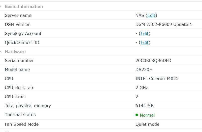 Synology DS220+ NAS (6GB RAM) + 2x6TB Seagate SkyHawk HDD