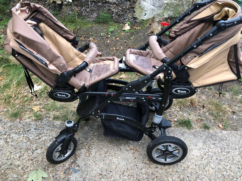 Carucior 3 in 1 pentru tripleti BabyActive Trippy Maro/Bej