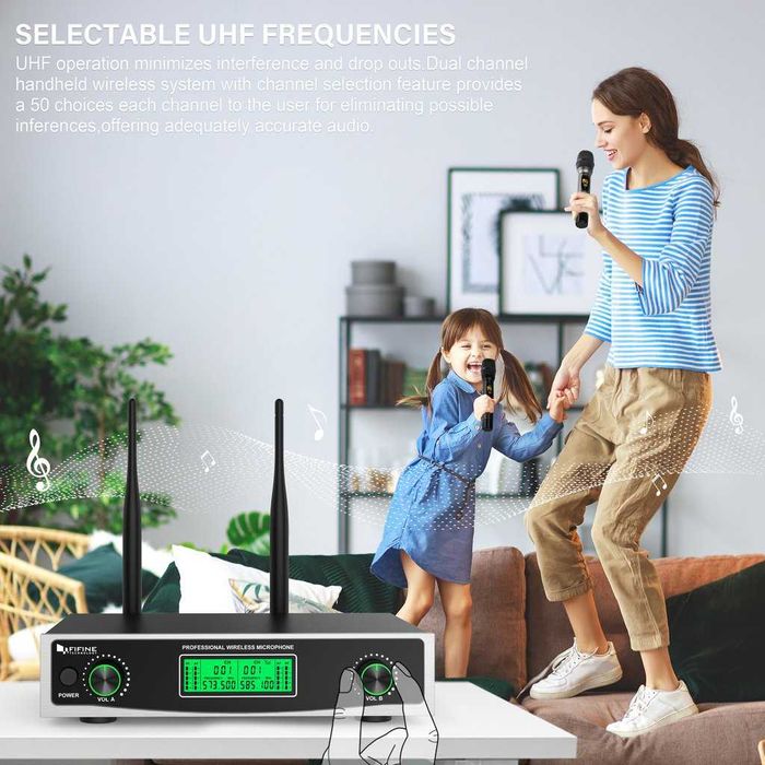 Fifine K040 UHF Wireless Singing Karaoke Mic Dual Handheld Microphone