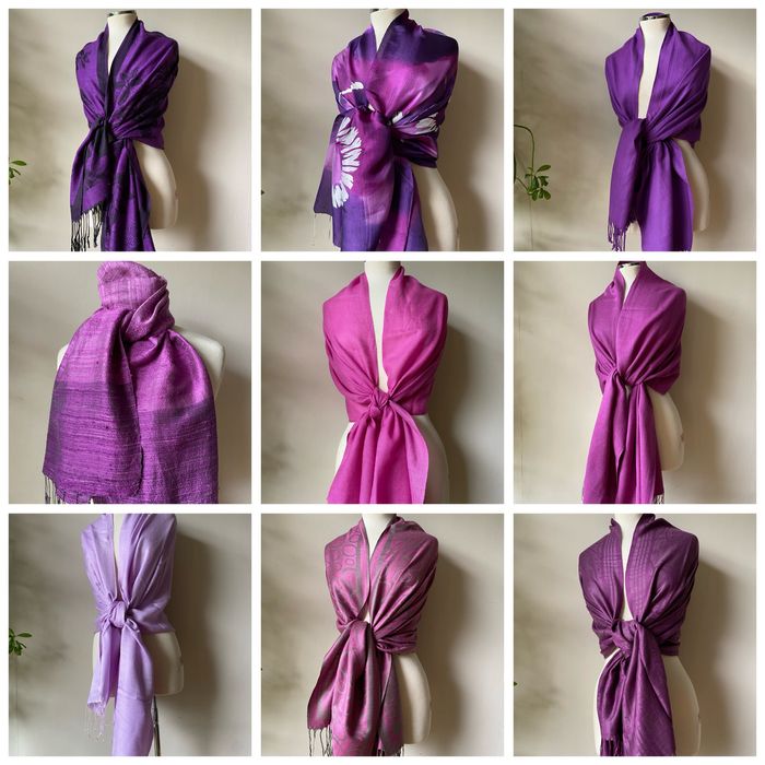 Лилав шал от кашмир, коприна, пашмина/ различни видове