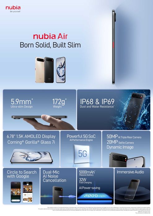 Telefon ZTE Nubia AIR, Dual SIM, 8GB, 256GB, 5G, Titanium Desert