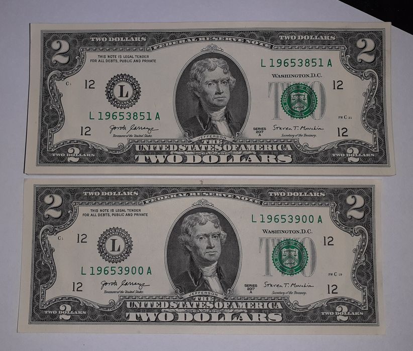 50 bacnote 2 dolari serii consecutive necirculate