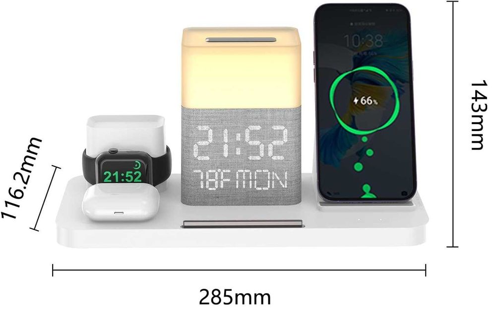 Безжично зарядно с нощна лампа и LED дисплей BezosMax