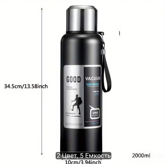 Termos GOOD 2000ml Qora – Issiq ushlaydigan termos