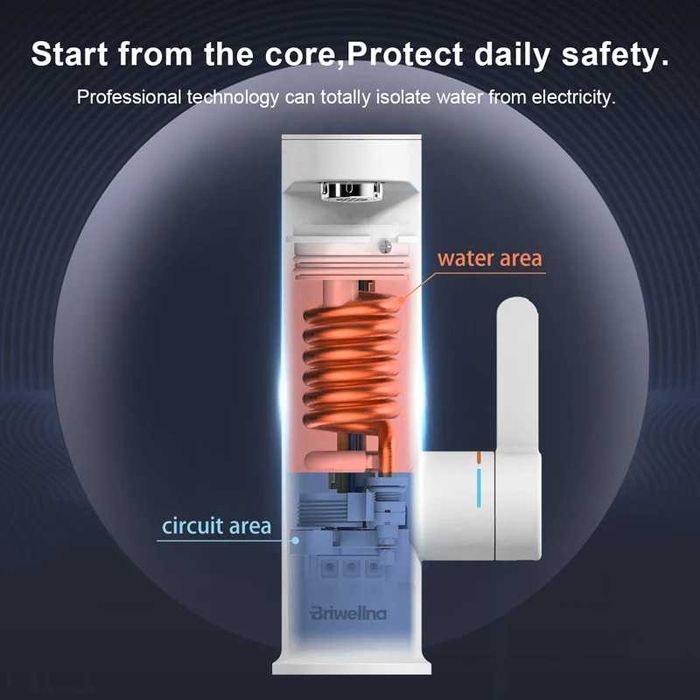 Проточен смесител с нагревател за кухня и баня Briwellna BP21-Black