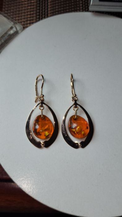 Рига заводские серьги с янтарем 585пробы 4.75грам