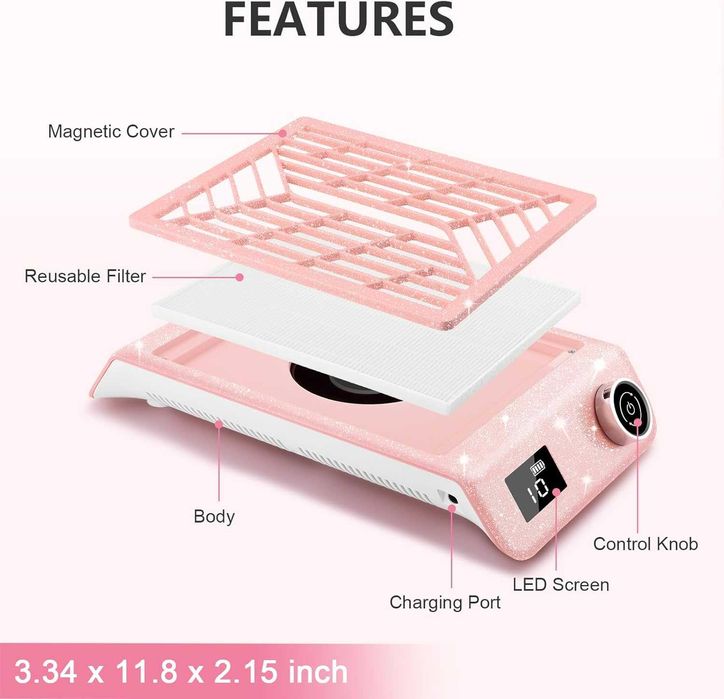 Акумулаторен колектор за прах от нокти Kredioo, 10 степени,5000 об/мин