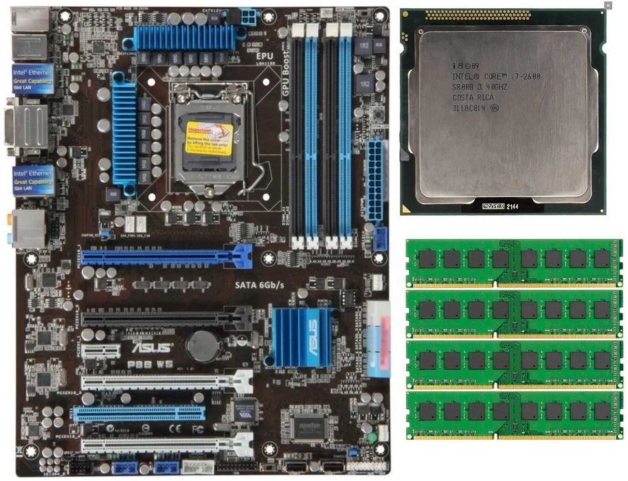 Дъно Дънна платка Asus P8B WS процесор i7 2600 и 16gb RAM