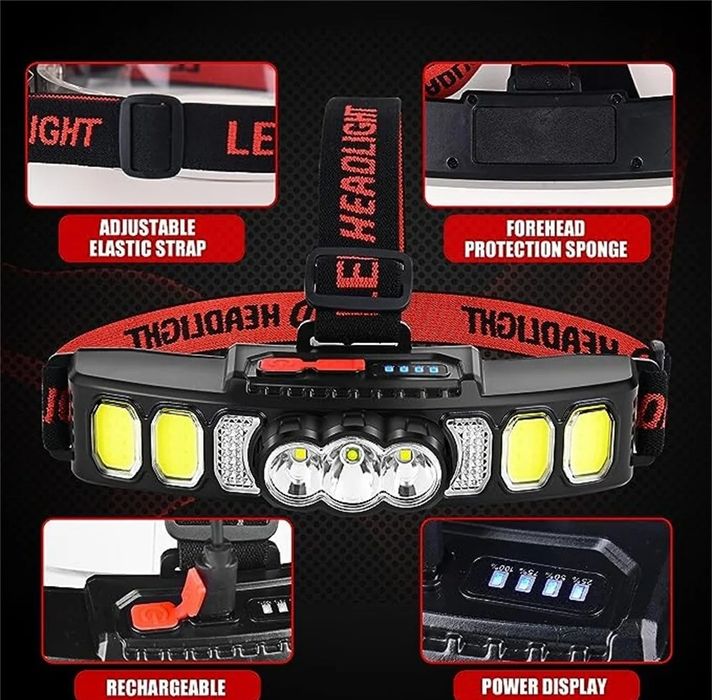 Lanterna de cap HX 811 cu 9 LED puternice si incarcare USB