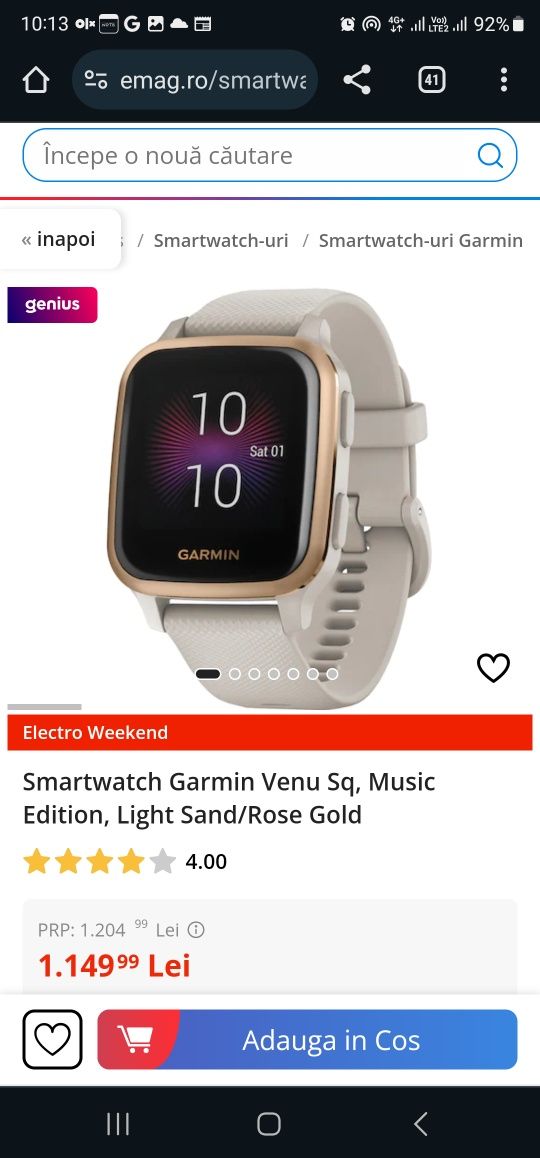 Smartwatch Garmin Venu Sq, Music Edition, Light Sand/Rose Gold