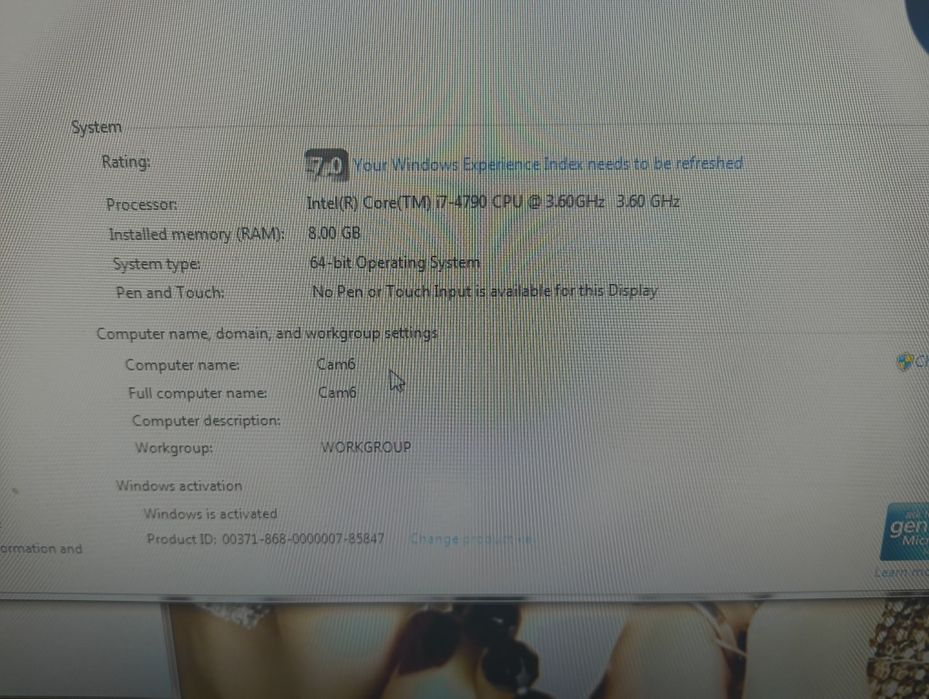 PC i7 4790 3.6GHz / 8GB RAM / SSD 120GB