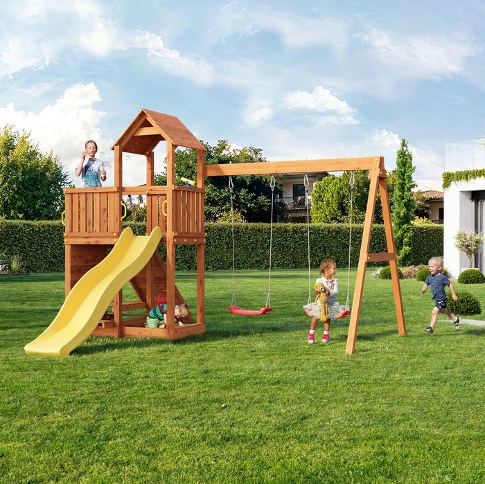 Разпродажба! Fungoo FLOPPI дървена детска площадка с пързалка и люлки