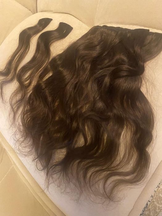 Натуральные волосы на заколках Прямой кудрявый,Волосы на заколках,трес