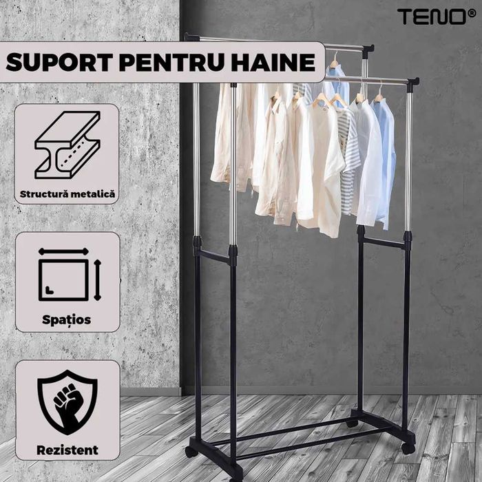Suport Stender dublu pentru umerase haine pantofi cu roti