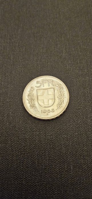 Moneda din argint (12,5 gr argint pur, 0.835‰) 5 CHF din 1965