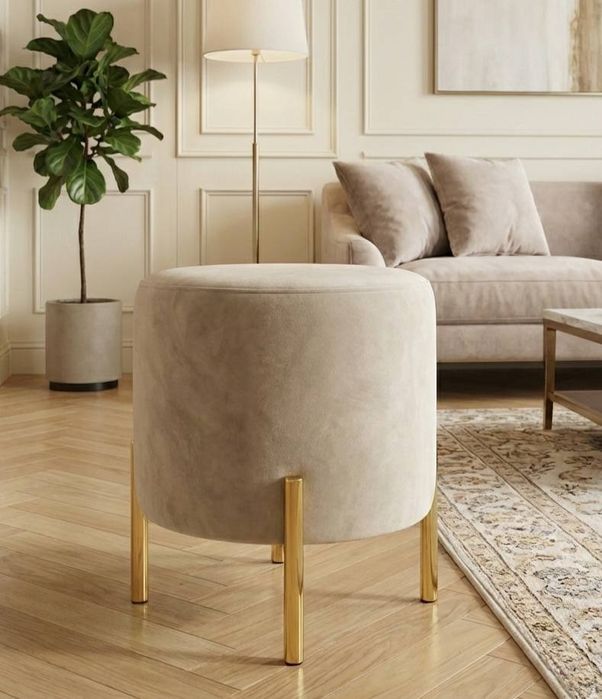 Пуф круглый мягкий для гостиной с металлическими ножками