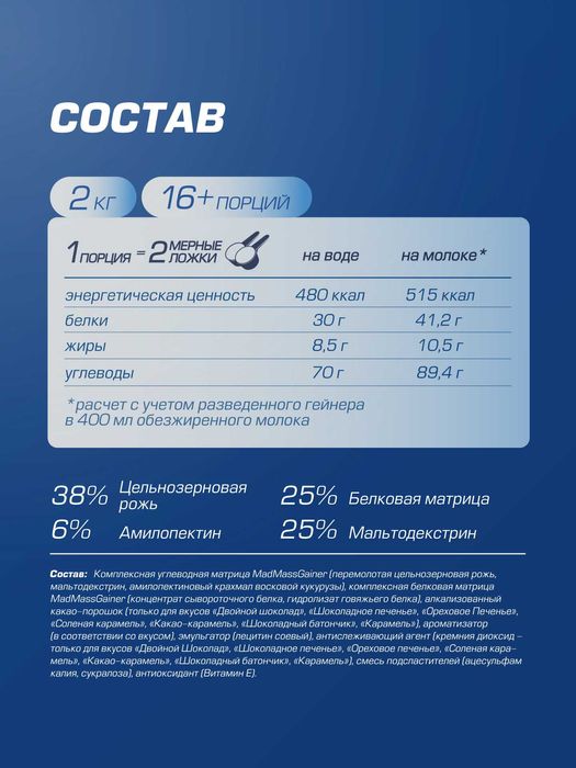 Гейнер Siberian Nutrogunz "MAD MASS GAINER", Клубника, 2000г