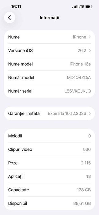 Buna am iphone 16 esn