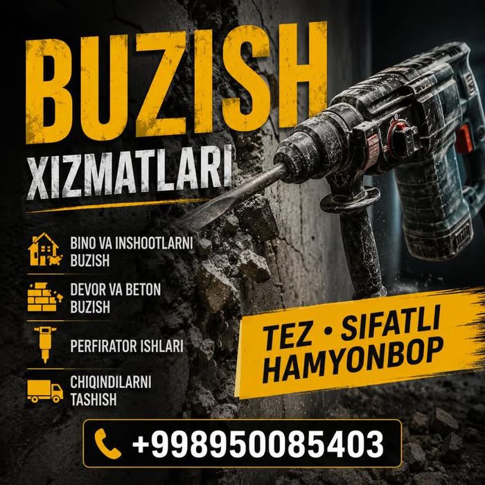 Perfarator xizmatlari Adboynik malotak Almazniy bur beton kesiw