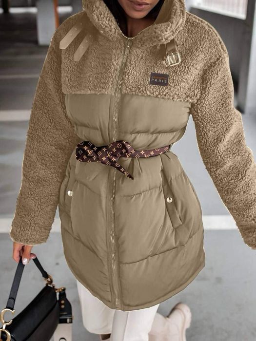 Geacă damă model tip Louis Vuitton bej elegantă cu cordon mărimea M-L