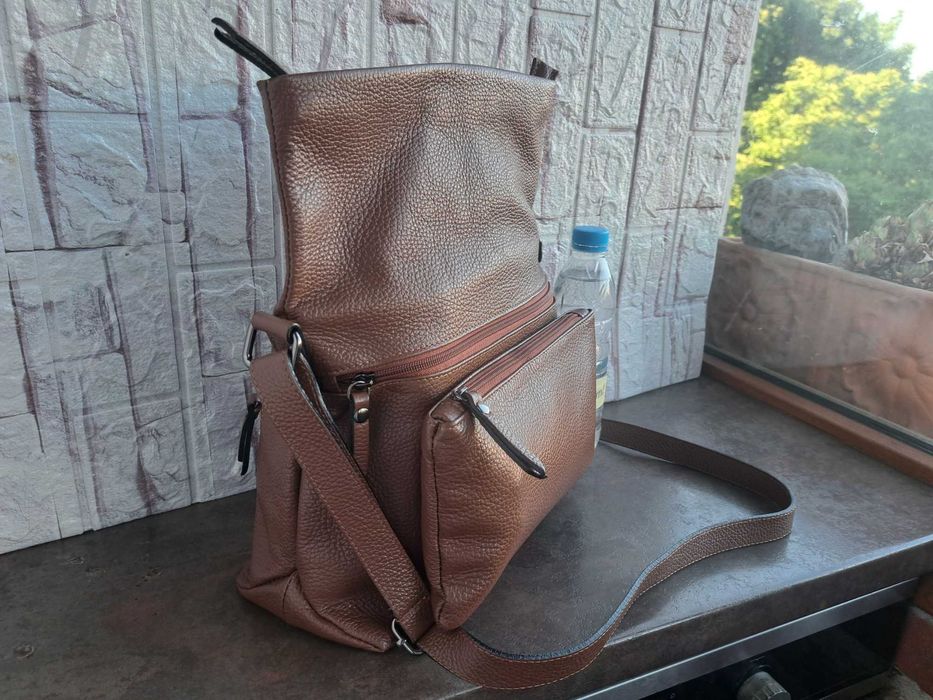 дамска мъжка чанта,малка кожена кафява чанта-естествена кожа