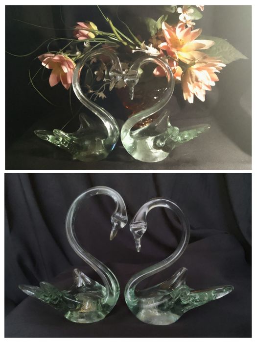 Стеклянные статуэтки лебедей. Винтаж.