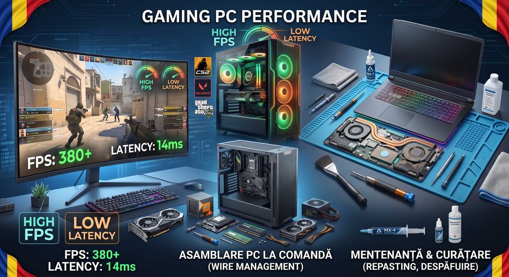 SERVICE IT COMPLET: Asamblare PC OFFICE / GAMING / Laptop, Curățare , Instalare & Configurare Windows/Office Birou, ModareConsole PS5/PS4/PS3/Xbox