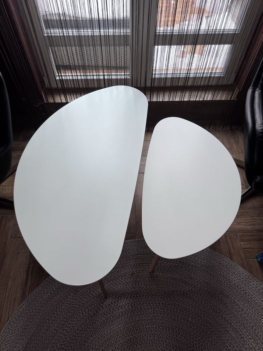 Масички за кафе LEJRE бели/натурален дъб