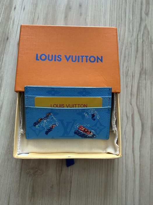 Луксозен картодържач / портфейл Louis Vuitton (Син арт мотив)