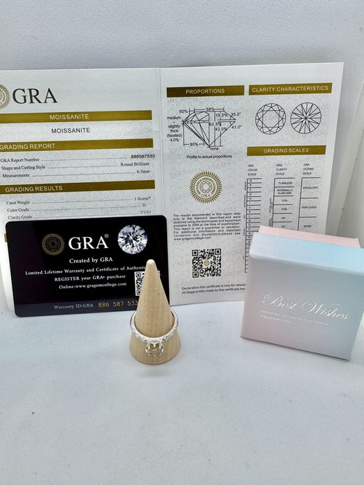 Сребърен пръстен с мойсанит (Диамант) 1 карат