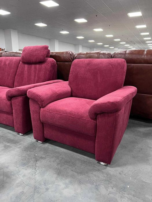 ПРОМОЦИЯ! Червен диван от плат с лежанка ф-я сън,фотьойл, табуретка