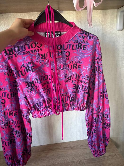 Брендовый лонгслив от Versace. Кофта весенняя розовая. Топ женский