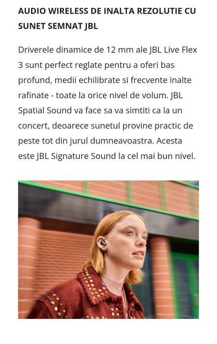Casti In-Ear JBL Live Flex 3, Bluetooth 5.3, Hi-Res, Smart Case, True Adaptive NC, Autonomie 50H, Multi-point, IP54, Argintiu inva in garantie