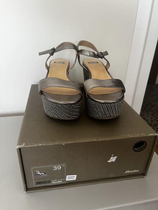 Сандали Естествена Кожа Сребристи EU 39 Bata