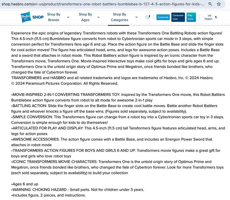 Hasbro Трансформърс Бъмбълби, Robot Battlers Bumblebee (B-127)