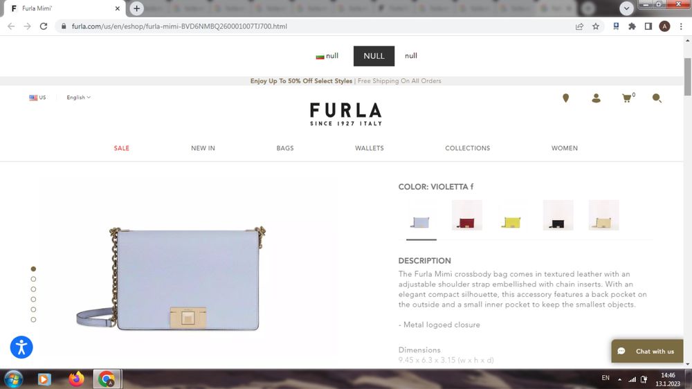 FURLA crossbody модел MIMI чанта от естествена кожа в свело син цвят
