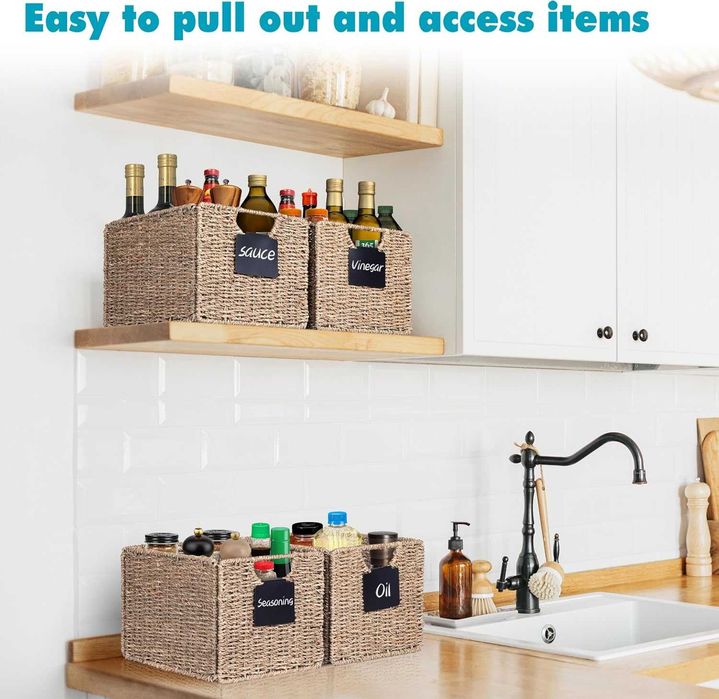 Set 4 Cosuri Depozitare din Iarba de Mare Pliabile 26.5x24x19 cm