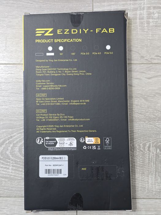 Cablul Riser PCIe 5.0 X16 EZDIY-FAB 128GB/s – Alb, 20 cm