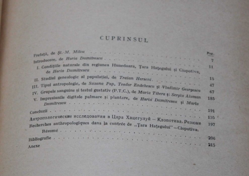 Ion Conea Clopotiva un sat din Hateg, vol 1-2 1940  cercetari antropologice in Tara Hategului, Clopotiva Monografie Horia Dumitrescu arbore genealogic