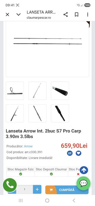 Lansete crap Arrow s7 322g 3.90m  3.5 lbs