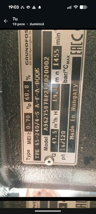 Pompa Grundfos  65/240 recirculare